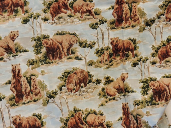 bear fabric by Beth Ann Bruske for David Textiles, destash fabric, bargain remnant, wildlife fabric by the yard