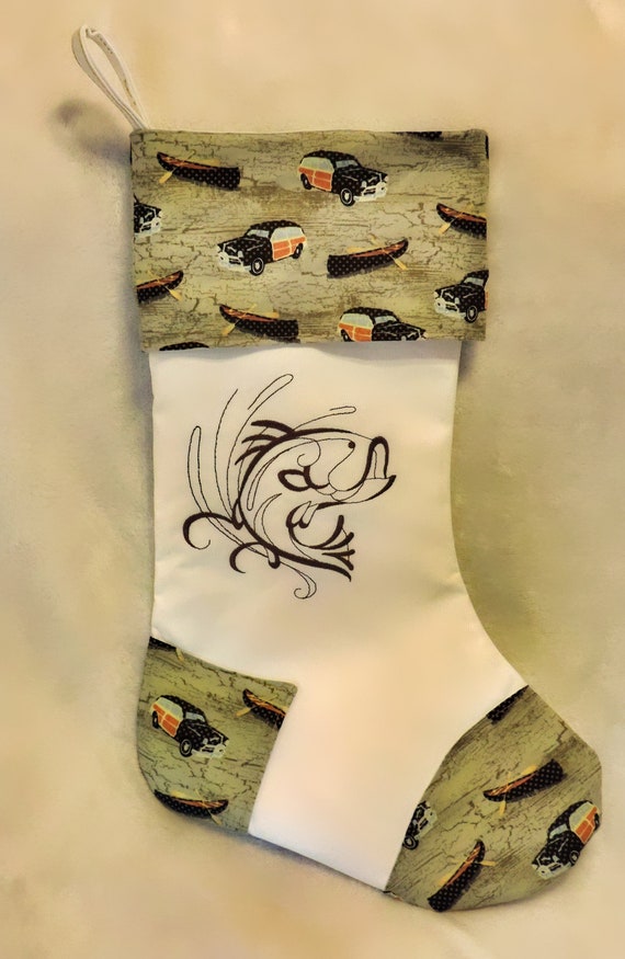 fish stocking, unique christmas stocking, fisherman stocking, christmas stocking for man, outdoorsman gift
