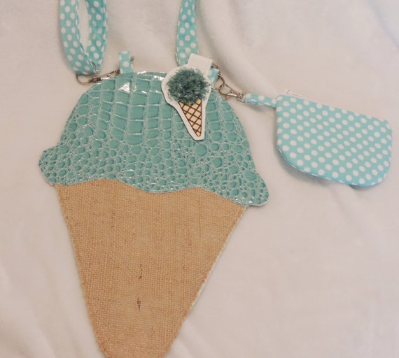 Ice cream purse, picnic outfit idea, summer purse, tween girl gift, resort wear, decora fashion, burlap bag, novelty ice cream purse