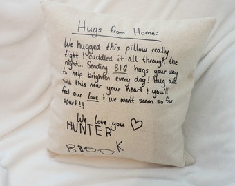 custom hugs from home handwriting pillow, personalized grandma gifts from grandkids, long distance gift for father, divorced dad gifts from
