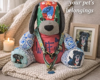 Custom Pet Memory Plush, Made from Your Pet’s Clothing, Dog Memorial Keepsake, Collar Display Stuffed Animal, Pet Loss Gift