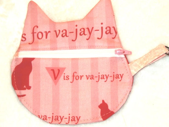 va jay bag, v is for va jay cosmetic bag, pink pussy cat organizer bag, mature, v is for va jay jay, va-jay-jay, sexy girlfriend gift