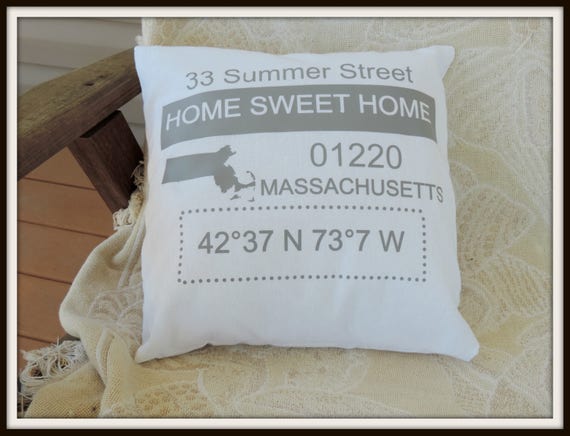 Home sweet home pillow, custom home decor, coordinates gift, personalized dorm decor, closing gift, latitude longitude gift, hometown gift