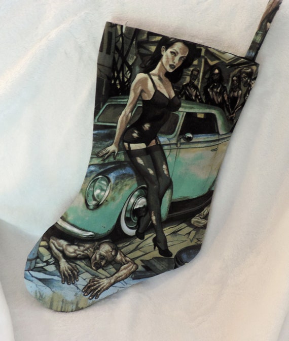 Goth Christmas stocking, Unique Christmas Stocking, zombie holiday decor, zombie stocking, unique holiday gift, gift for girlfriend
