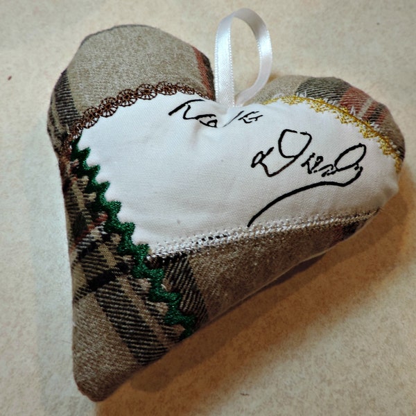 custom memorial ornament made from loved ones clothes, handwriting ornament handmade, sympathy gift loss of mother for him, bereavement gift