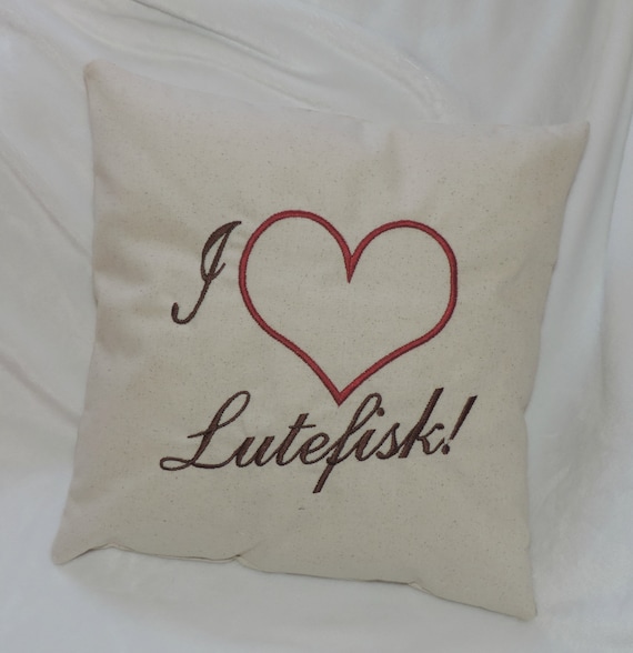 I love Lutefisk pillow, swedish gift, norwegian gift, danish gift, lifse pillow, minnesota, Iowa pillow, uff da gift, norwegian pillow,