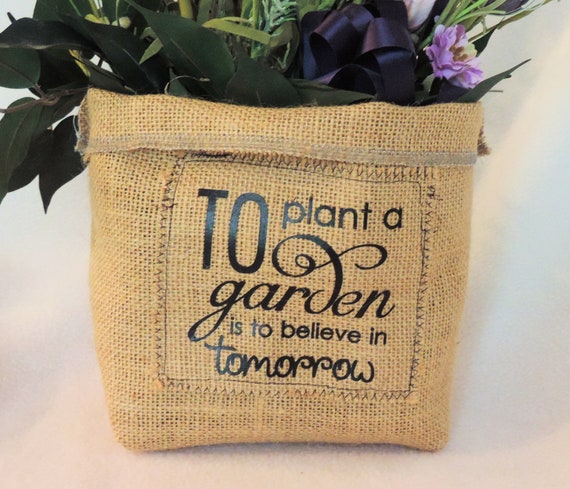 Burlap plant cover, plant pot cover, burlap slouchy basket, gift for teacher, Hessian plant cover, jute plant cover, funny plant holder