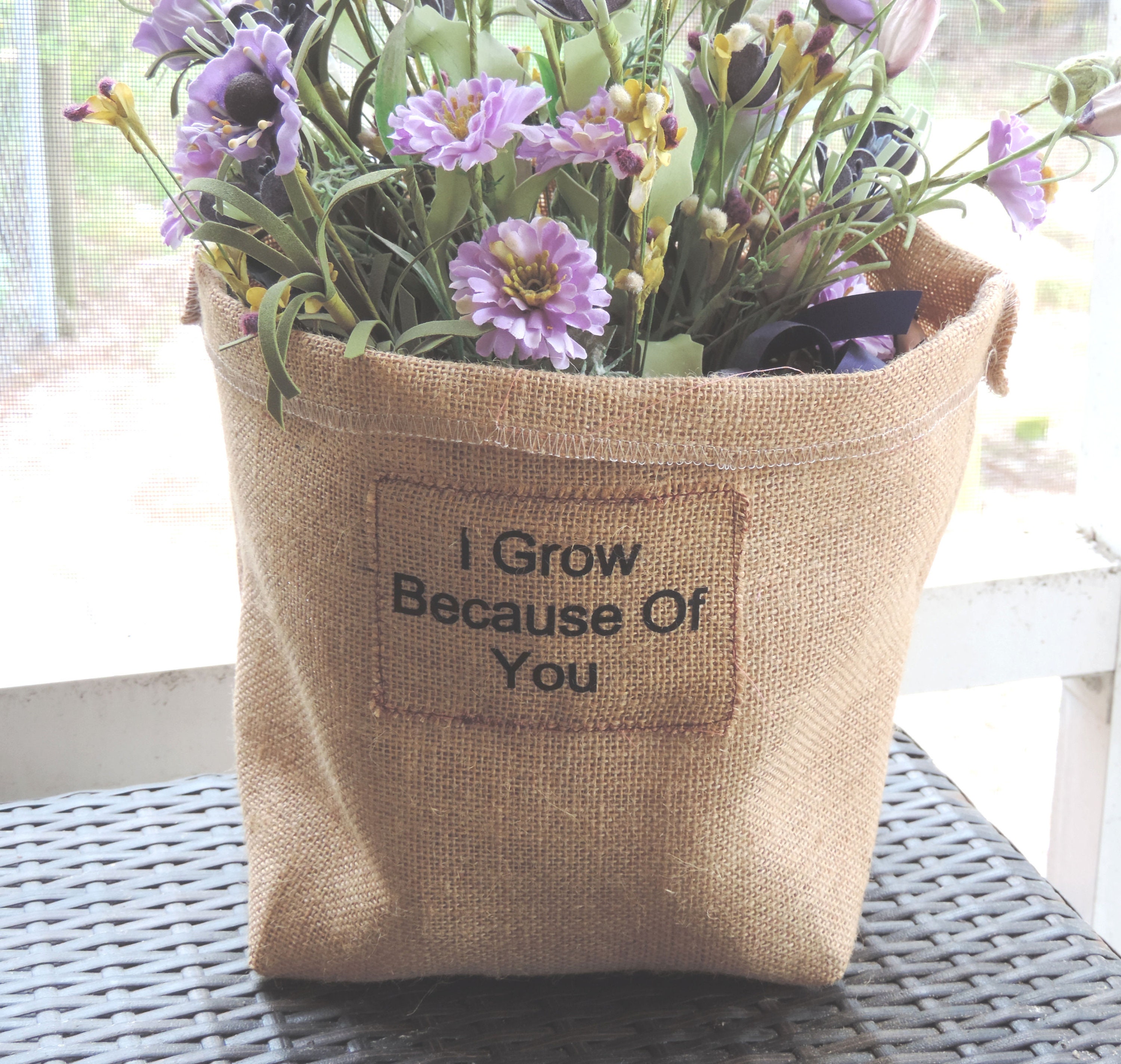 help me grow, gift for mom, teacher gift, Burlap plant pot