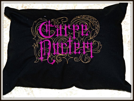 Carpe Noctem pillow, seize the night pillow, gothic home decor, night lover, night owl, black wedding, romantic gift for him, halloween