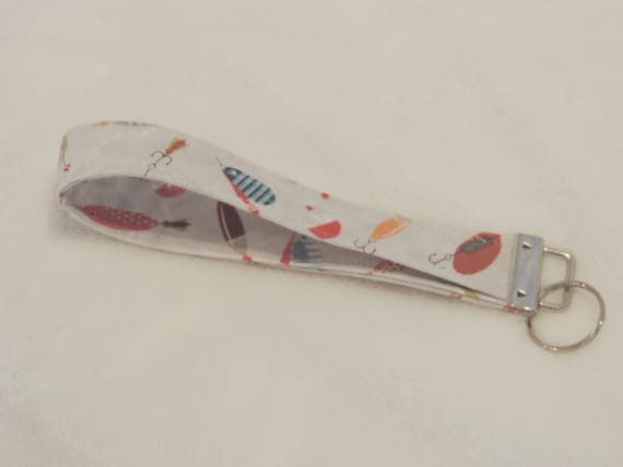 Fishing lure Keychain Wristlet, fishing lure Key Fob, key Wristlet, Fabric Keychain, Fabric Key Ring