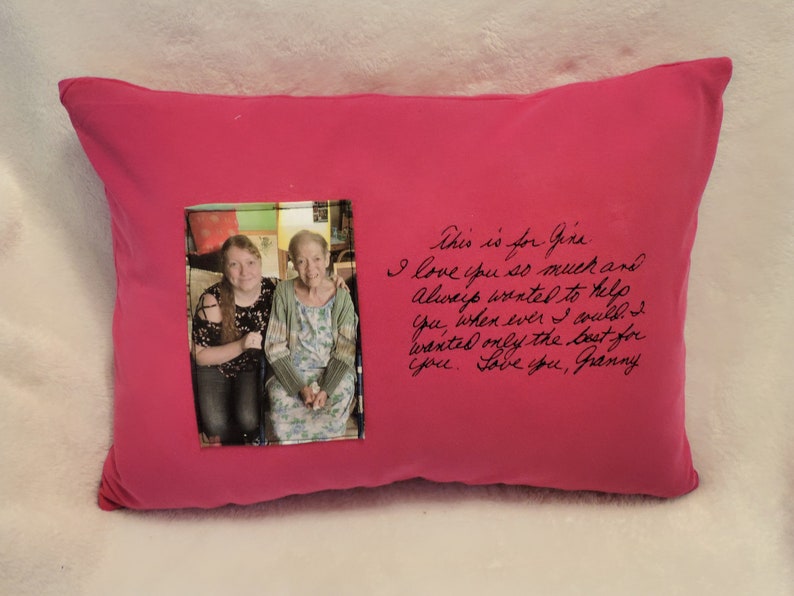 Memory shirt pillow with handwriting and picture, made from clothing, personalized photo pillow, grief gift, bereavement gift, in memory image 3