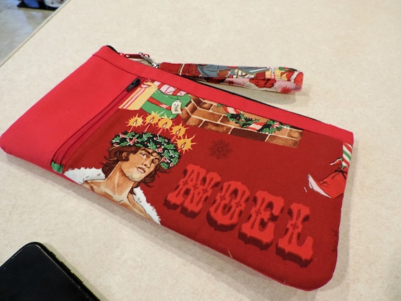 Holiday clutch, Christmas clutch, sexy hunk wristlet, gift for Jane, double zip pouch, dirty santa gift, noel clutch, holiday organizer bag