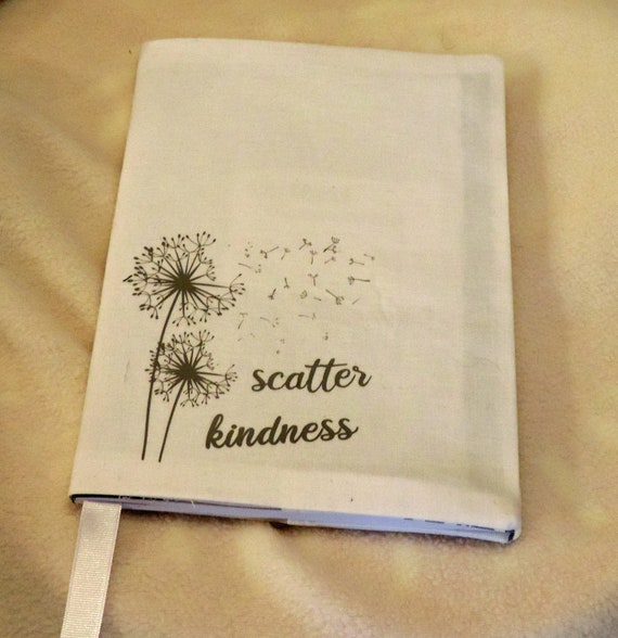 scatter kindness composition notebook cover, dandelion notebook cover, ready to ship gift, inspirational gift, fabric notebook cover