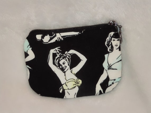pin up coin purse, rockabilly purse, edc, small cosmetic organizer, pin up pouch, pin up purse tampon storage, condom purse storage