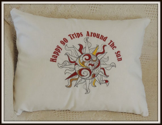 Happy Birthday pillow, celestial birthday pillow, sun birthday pillow, 90th birthday gift, custom trips around the sun, Personalized pillow