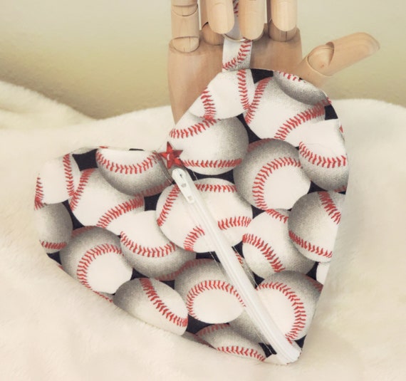 heart shaped baseball pouch, heart baseball pouch, gift for baseball player, valentine gift for her, every day carry, thinking of you gift
