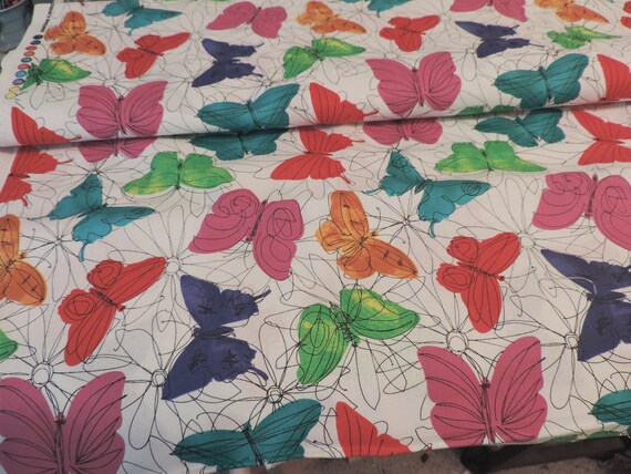 funky floral butterfly fabric, fabric destash, discounted fabric by the yard, quilting fabric, Tim Coffey for Springs creative fabric