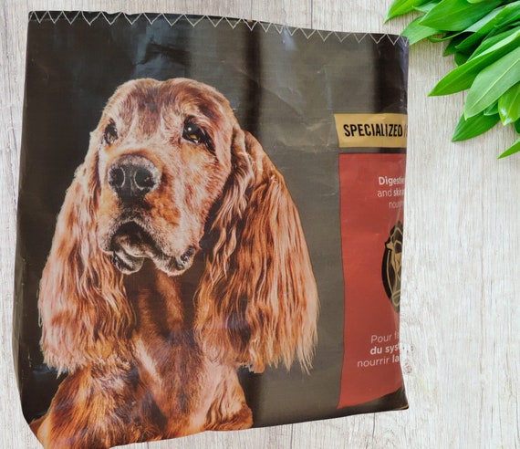 Pet food upcycled plant pot cover, pet food basket, gift for vet, gift for groomer, new pet gift, gift for dog lover, funny plant holder