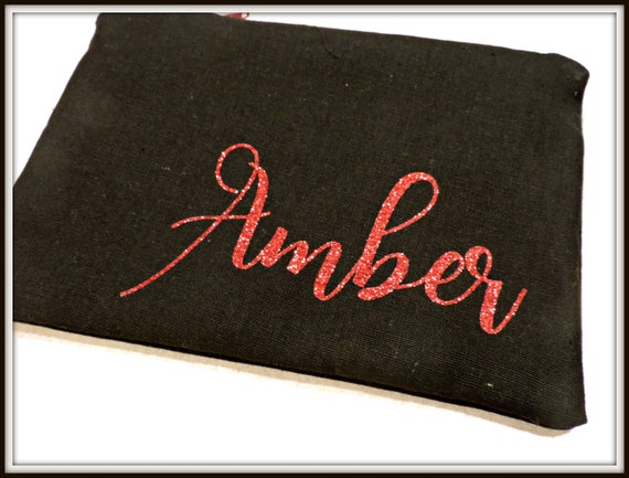 personalized red glitter cosmetic bag, black name bag, red name bag, wedding bag, best friend gift, bride organizer bag, engagement gift