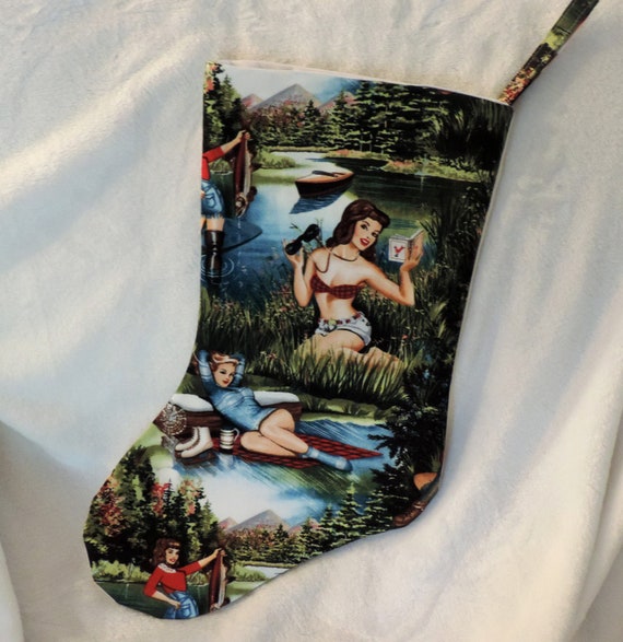 Unique Christmas Stocking, Non traditional stocking, outdoor girl stocking, unique holiday gift, girl fishing gift, gift for girlfriend