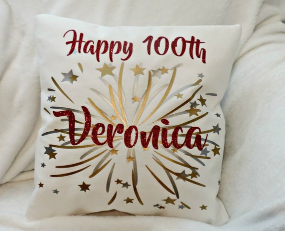 100th birthday pillow, Happy Birthday Pillow, date and name birthday gift, birthday fireworks pillow, Personalized birthday pillow