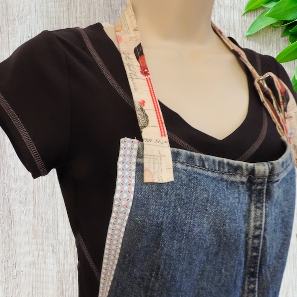 repurposed jeans apron, Stylish Upcycled Denim Apron Eco-Friendly Blue Jeans Recycled Kitchen Accessory, country chicken denim apron