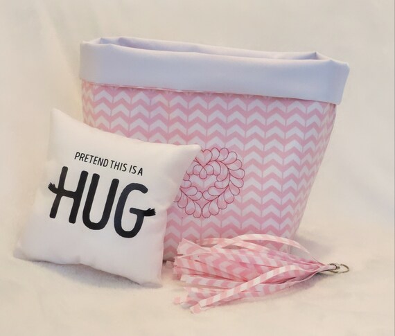 fabric basket for women, pink desk organizers, pink basket homemade, Chevron keychain, trinket basket, gift for boss female