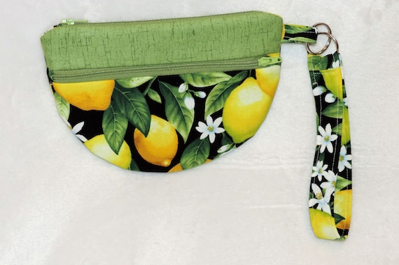 lemon keychain pouch, summer lemon pouch, lemon wristlet, pouch clutch bag, pouch for makeup, pouch organizer, pouch coin purse