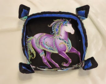 horse basket and scrunchie, horse tray, horse trinket dish, horse desk organizer, equestrian tray, fabric valet tray, gift for horse lover