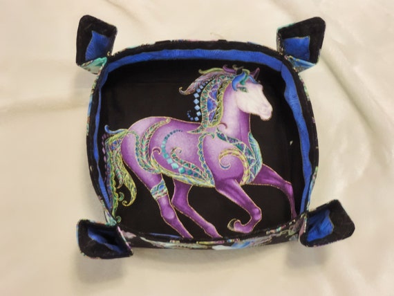 horse basket and scrunchie, horse tray, horse trinket dish, horse desk organizer, equestrian tray, fabric valet tray, gift for horse lover