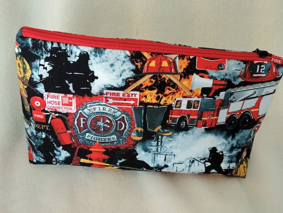 fire fighter cosmetic bag, fire fighter gift, female fire fighter, fire inspector gift, ready to ship bag, last minute gift