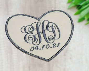 something blue, monogram heart patch, wedding gown label, gift for bride, engagement gift, bride monogram patch, wedding keepsake gift