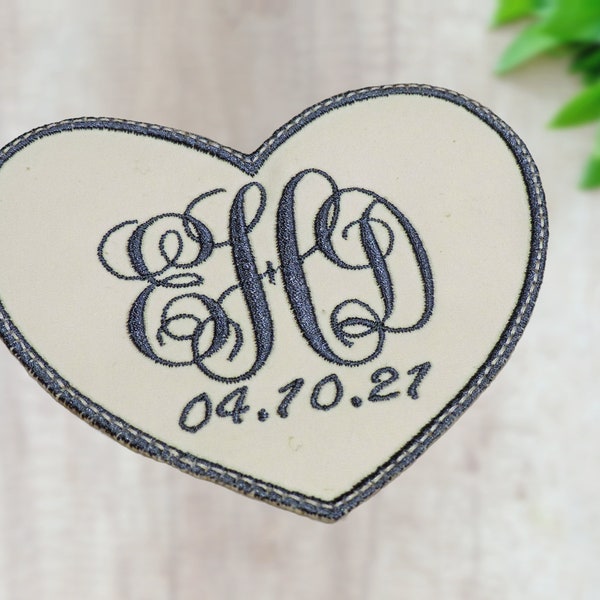 something blue, monogram heart patch, wedding gown label, gift for bride, engagement gift, bride monogram patch, wedding keepsake gift