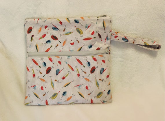 wet dry bag for the beach, swimsuit wet dry bag, waterproof wet bag, fishing themed wet dry bag,