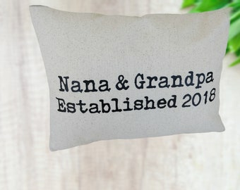 nana and grandpa pillow, grandma to be gift, pregnancy announcement,  grandparent gift, nana gift, grandparents established by