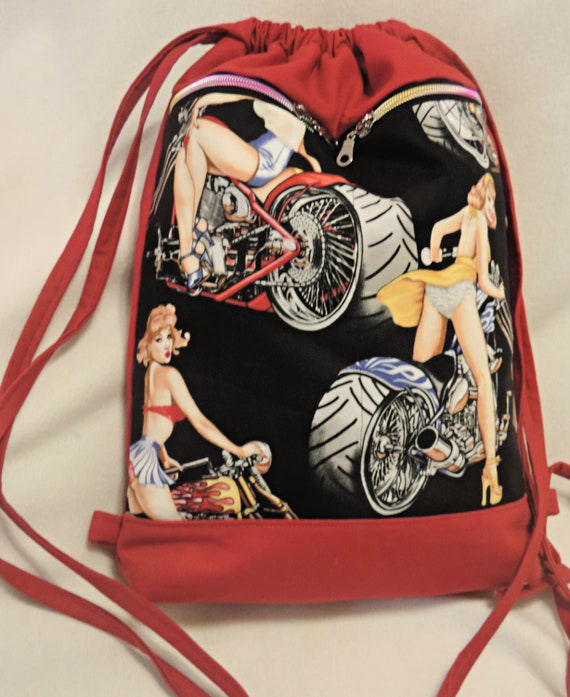 biker backpack, biker pinup bag, biker wife, biker girlfriend, biker bag, duffle backpackbiker bag, sexy biker, biker babe, motorcycle purse