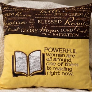 Christian gift powerful women Reading Pillow with Pocket, Inspirational Faith Pillow for Women, Book Lover Gift, Encouragement Faith Decor