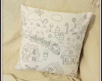 Christmas Coloring Pillow, Coloring book pillow, color me pillow, coloring pillow, holiday coloring pillowcase, coloring fabric pillow