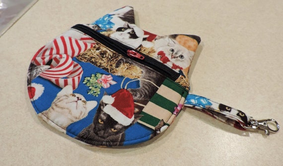 cat pouch, Keychain Coin Pouch, Cat bag, Cat Keychain, cat holiday pouch, cat purse charm, cat lover gift