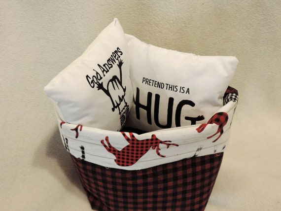 hug in a box, moose basket, hug in a box, air hug, basket filler, cheer up gift, quarantine gift, fabric plant cover, buffalo plaid basket
