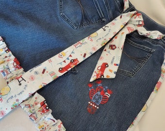 Upcycled jean Denim Apron, Eco-Friendly Blue Jeans, Recycled Kitchen apron, patriotic denim apron, southwestern repurposed jeans apron