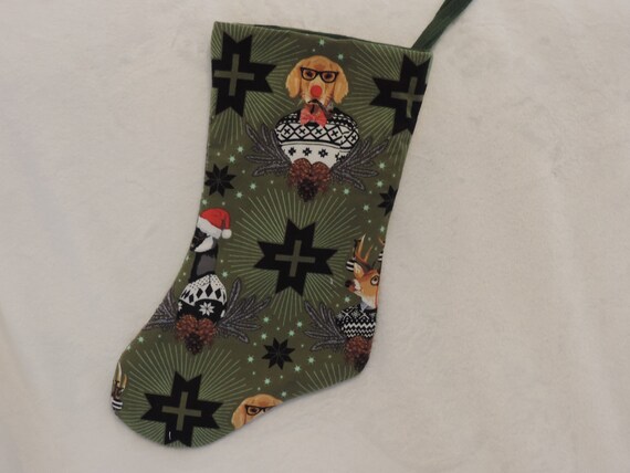 dogs in sweaters stocking, animals in sweaters stocking, farmhouse stocking, rustic stocking, Unique Christmas Stocking