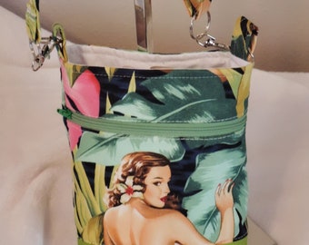 bathing beauty phone pouch, crossbody phone bag, tropical minimalist purse, date night bag, pin up phone bag, resort wear