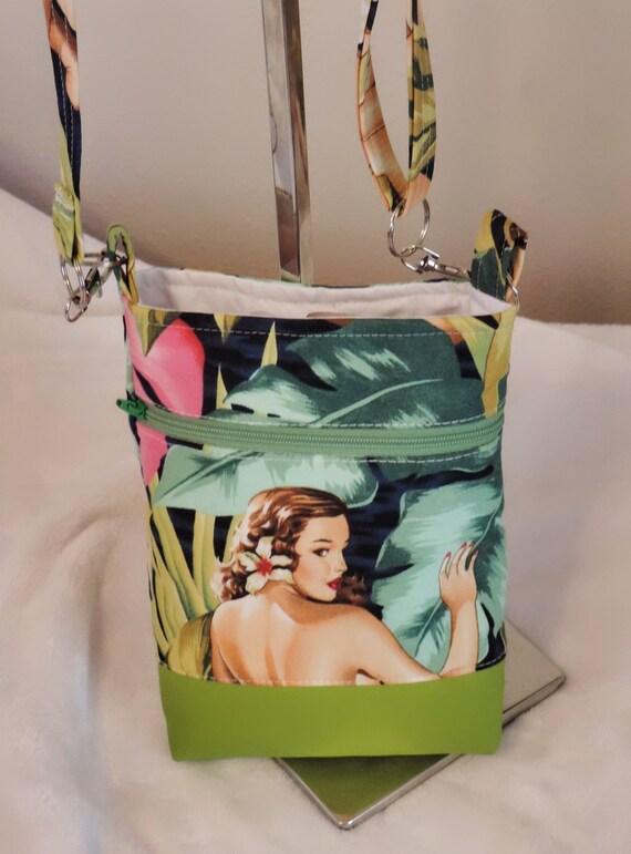 bathing beauty phone pouch, crossbody phone bag, tropical minimalist purse, date night bag, pin up phone bag, resort wear