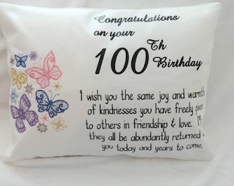 Customizable Birthday Pillow for 100 Year Old, Personalized Keepsake for 100th Celebration, 1925 birthday,  gift for grandma, born in 1925