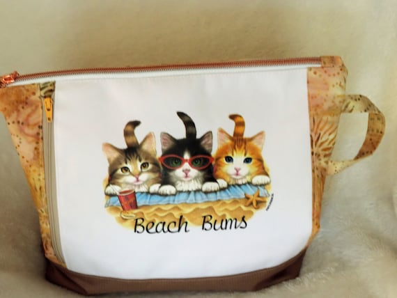 beach bums toiletry bag, cat lover beach bag, beach bag organizer, gift for beach lover, gift for cat lover, crazy cat lady gift