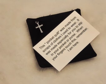custom memorial pocket prayer quilt from loved ones clothing,  grief keepsake square memorial for loss of father, custom memorial gift