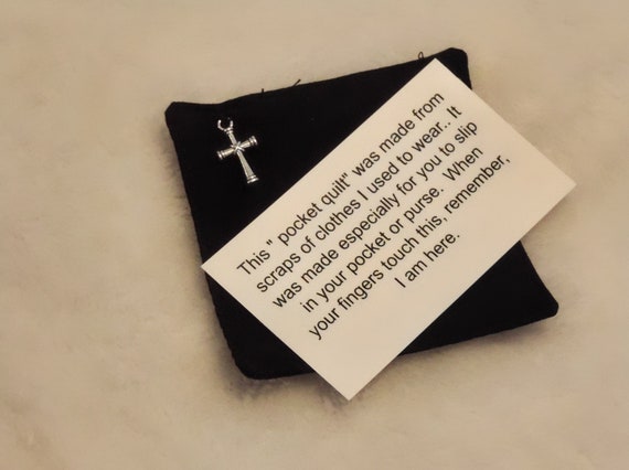 pocket prayer quilt from loved ones clothing, memorial for loss of father, custom memorial gift made from clothing, grief gift for kids