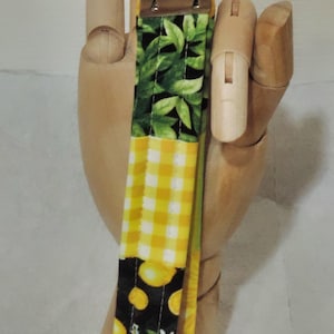 Lemon yellow keychain, patchwork key wristlet, patchwork keychain