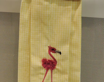 Pink Flamingo Oven Door Stay Put Towel, hanging kitchen towel, cotton yellow gingham Farmhouse flamingo towel, flamingo lover gift